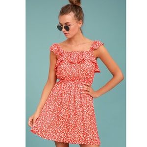 Moon River red and white floral ruffle dress